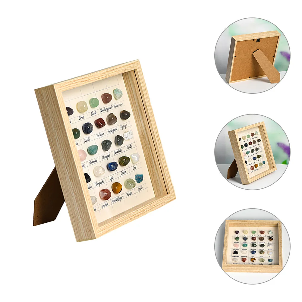 

1 set 1 Set 7-Color Tumbled Stone Display Frame Mineral Specimen For Desktop Decoration Natural Stone Ornament Household Decor