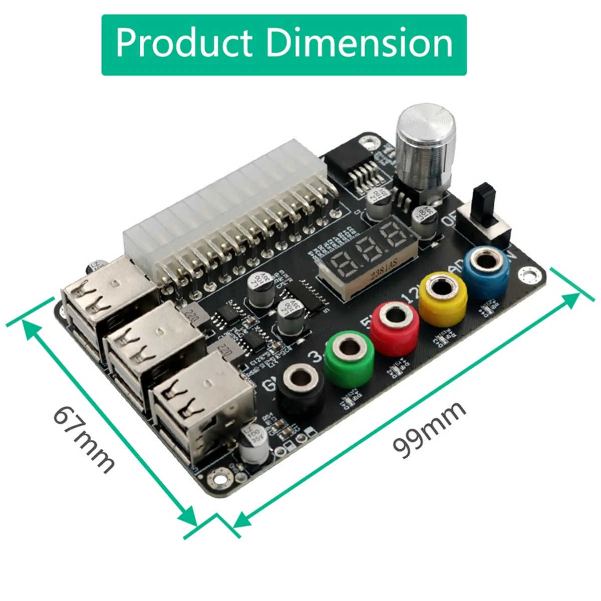 24Pin ATX Power Supply Breakout Board Power Module Adapter Connector Adjustable Voltage Knob 6 Port USB 2.0