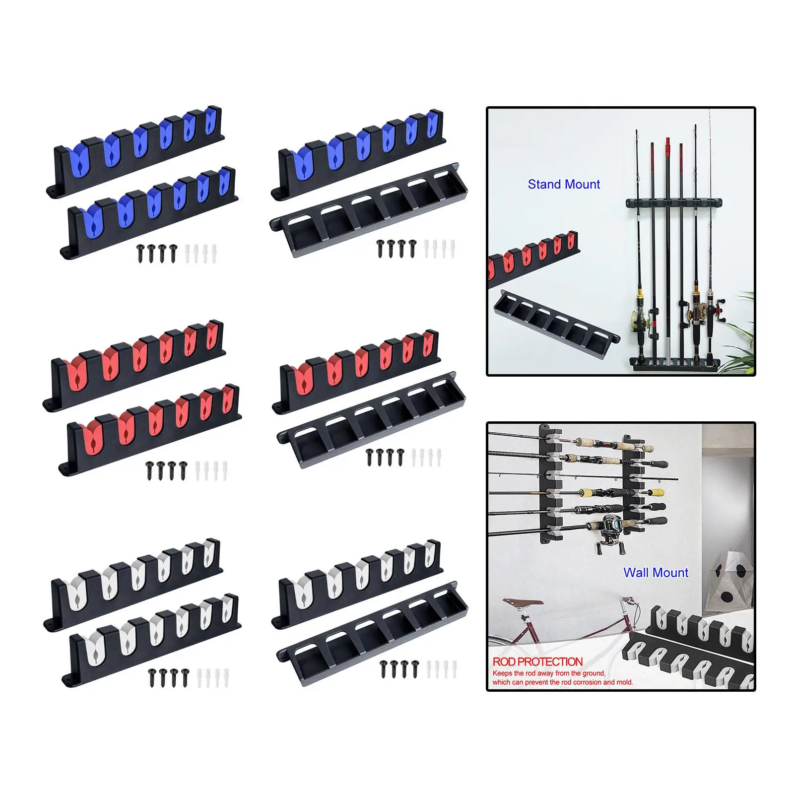 1 Pair 6 Fishing Rod Wall Rack Easy Setup for Garage Boat Vehicle ABS Material EVA Foam Grip Pad Professional Durable Travel