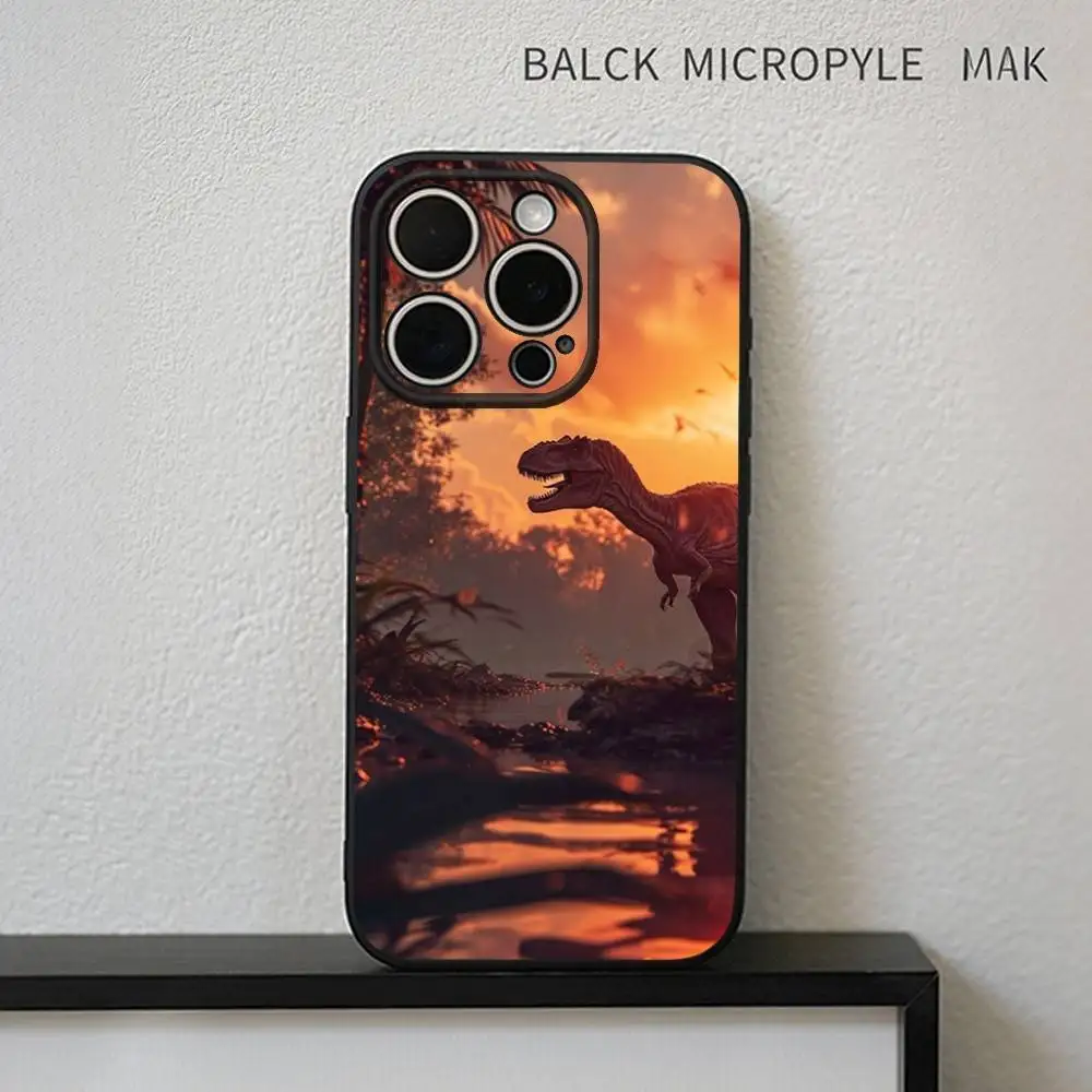 حافظة هاتف D-Dinosaur Jurassic Park لهاتف iPhone17,16,15,14,13,12,11 Plus، Pro Max غطاء أسود ناعم