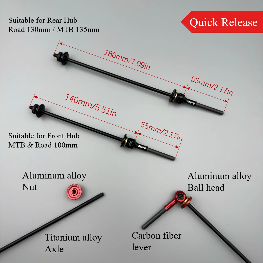 1 زوج خفيفة دراجة Ti أسياخ الإفراج السريع ، ألياف الكربون وسبائك AL ، ل MTB/الطريق/دراجة قابلة للطي محاور العجلات الأمامية والخلفية #3