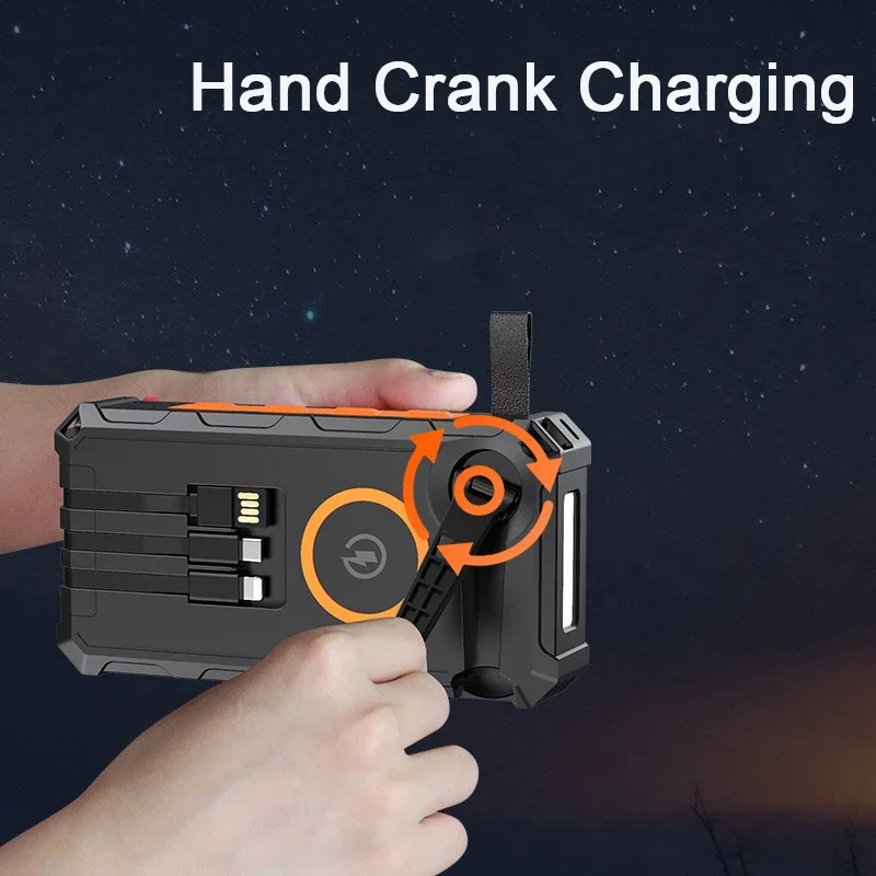 20000mAh Folding Solar Power Bank with 4 Solar Panel Hand Crank Qi Wireless Charger Powerbank for 14 13 Huawei Xiaomi Poverbank