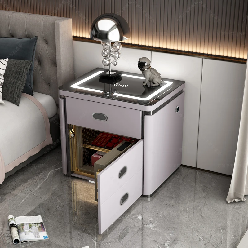 طاولة سرير ذكية على الطراز الحديث مع قفل بصمة الإصبع الخفيف وشحن لاسلكي لغرف نوم الفندق متعددة الوظائف #1