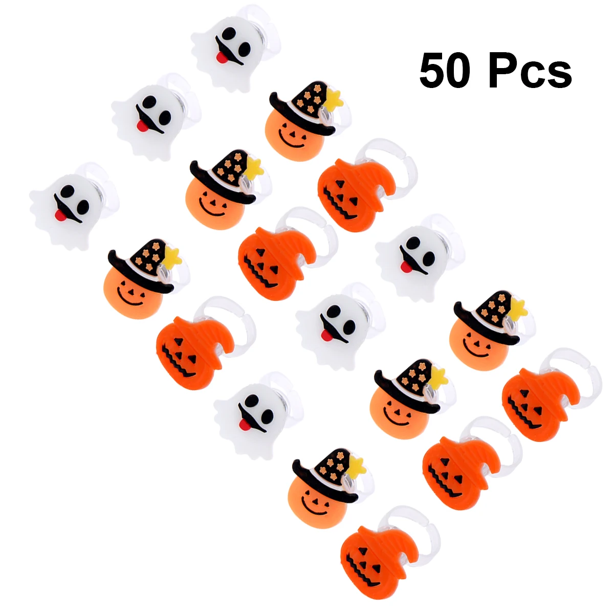 

50 Pcs Halloween LED Flashing Rings Pumpkin Toys Safe Decor Mixed Color Different Shape Glow Up Party Accessories