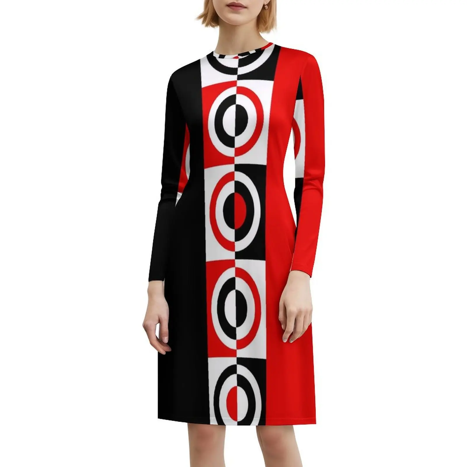 أهداف وزارة الدفاع باللون الأحمر والأسود على الطراز الكوري للنساء فستان كاجوال أنيق للحفلات أو الارتداء اليومي Mod Revival #6
