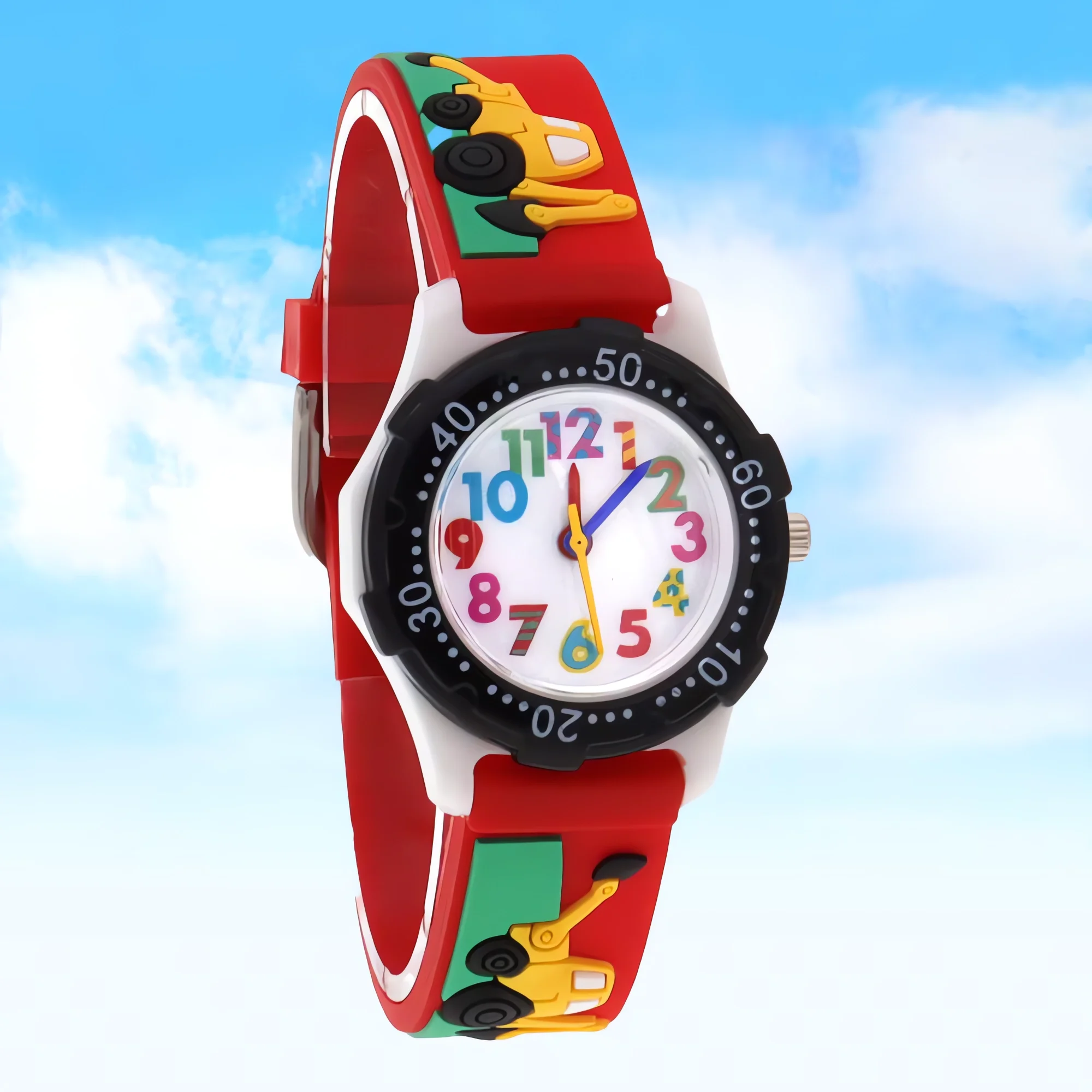 Cartoon Digger Boys Quartz Digital Kids Watch with Silicone Strap Children's Wristwatch Timepiece for Boys