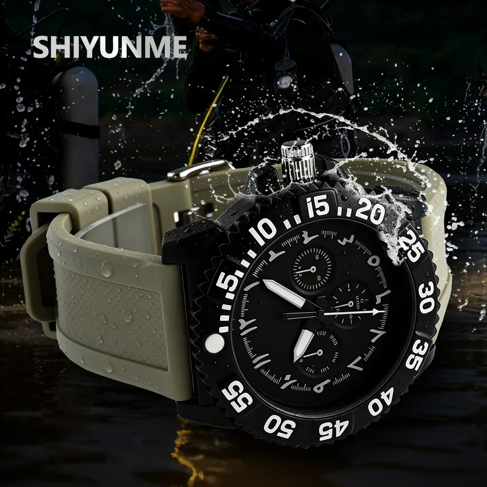 SHIYUNMEI 1119C Men's Quartz Watch Decorative Chrono Dial Luminous Sports Wristwatch 30M Waterproof Silicone Strap Casual Watch