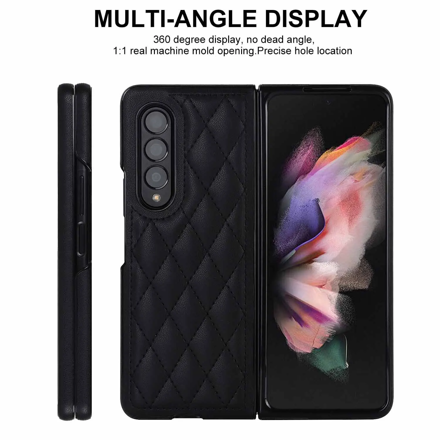 

Fold7 Luxury Diamond Grid Pattern Leather Flip Phone Case for Samsung Galaxy Z Fold 7 6 5 4 3 5G Anti Fall Protective Hard Cover
