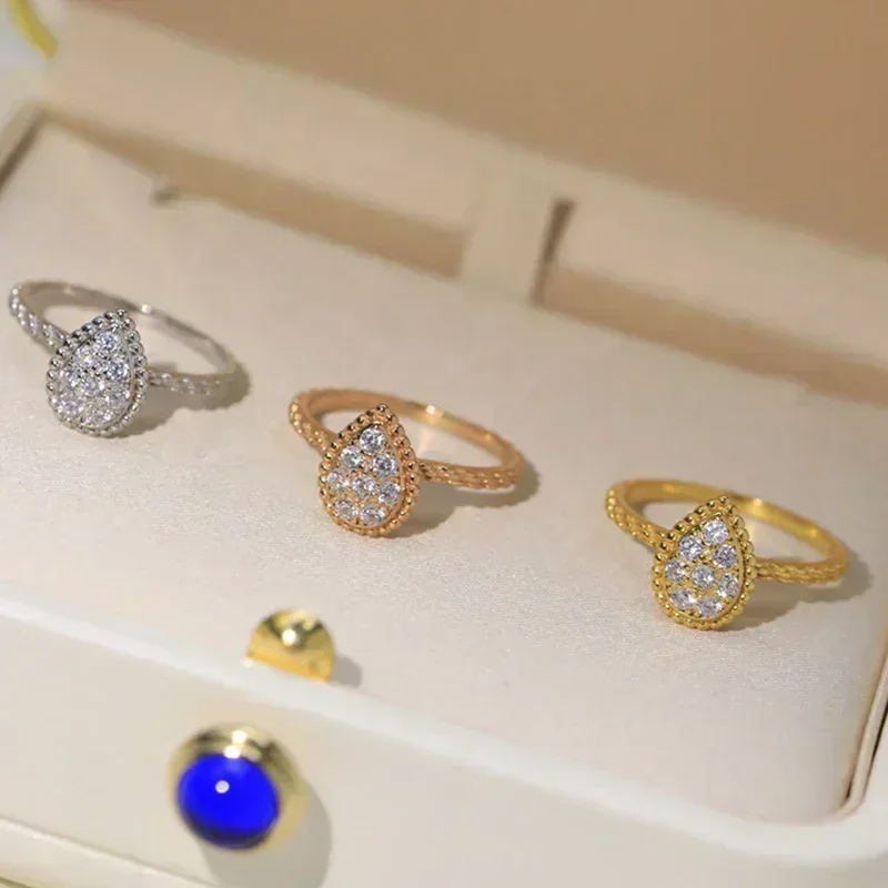 

2025 New 925 silver Jewelry Women Single Water Drop Ring Diamond Wedding Engagement High Quality Luxury Fine Design