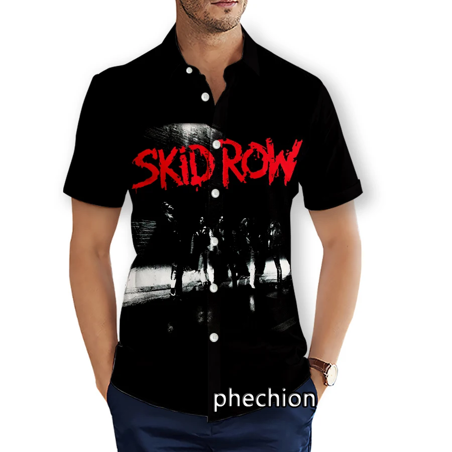 phechion Mens Short Sleeve Beach Shirts Skid Row 3D Print Casual Shirts Fashion Streetwear Men Tops X257