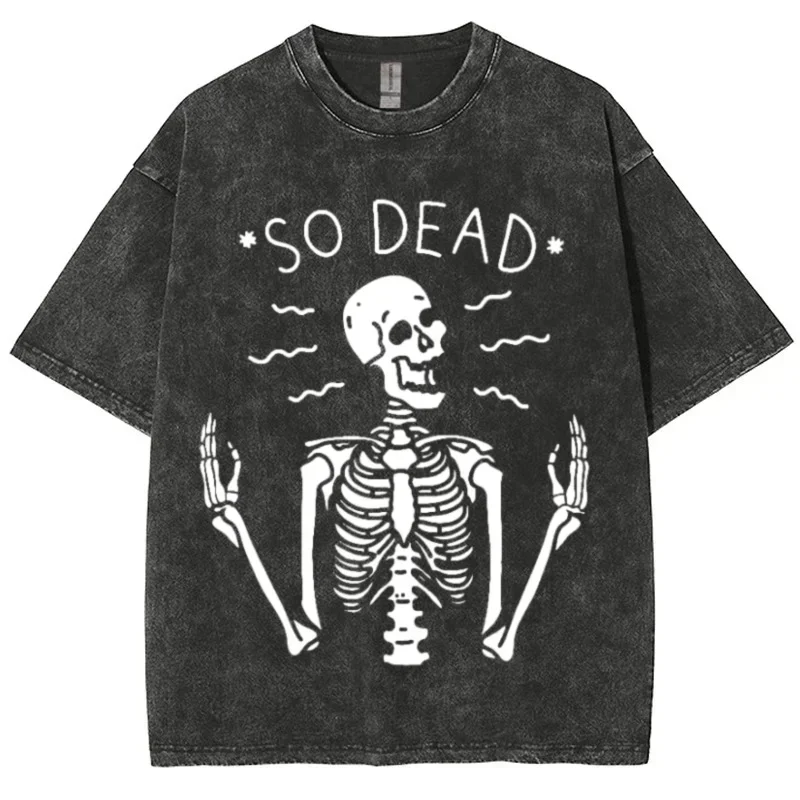 

Skull Frame Print Women's T-Shirt Wash Oversized Loose Short Sleeves Summer Basic Tee