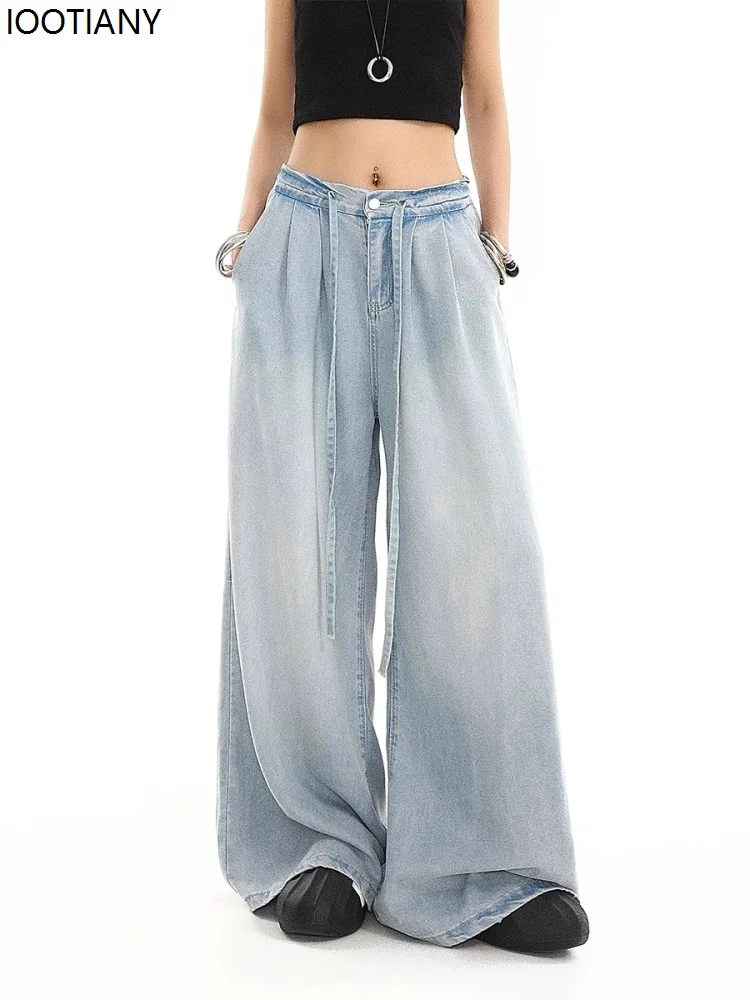 

2025 Summer New Style Drape Wide-leg Jeans Elastic All-match Trendy All-match Trousers Harajuku Style Women's Straight Jeans