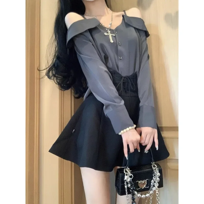 2024 Autunno Dolce Una tracolla Top a maniche lunghe Gonna con lacci Abbigliamento donna Stile coreano Uniforme scolastica Kawaii Jk Suit