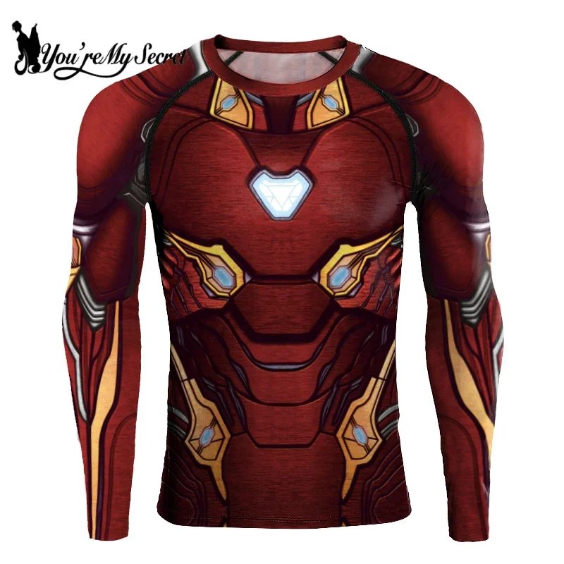 [You're My Secret] Anime Superhero Cosplay Costume Long Sleeves Armor Print Compression Shirt Workout Fitness Summer Clothing