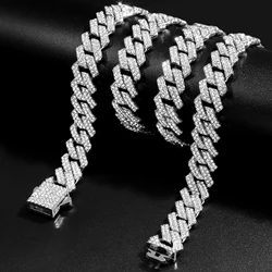 16/18/20/22/24inch Prong Cuban Link Chain for Men Iced Out 2 Row Rhinestone Paved Rhombus Cuban Chain Hiphop Necklace Jewelry