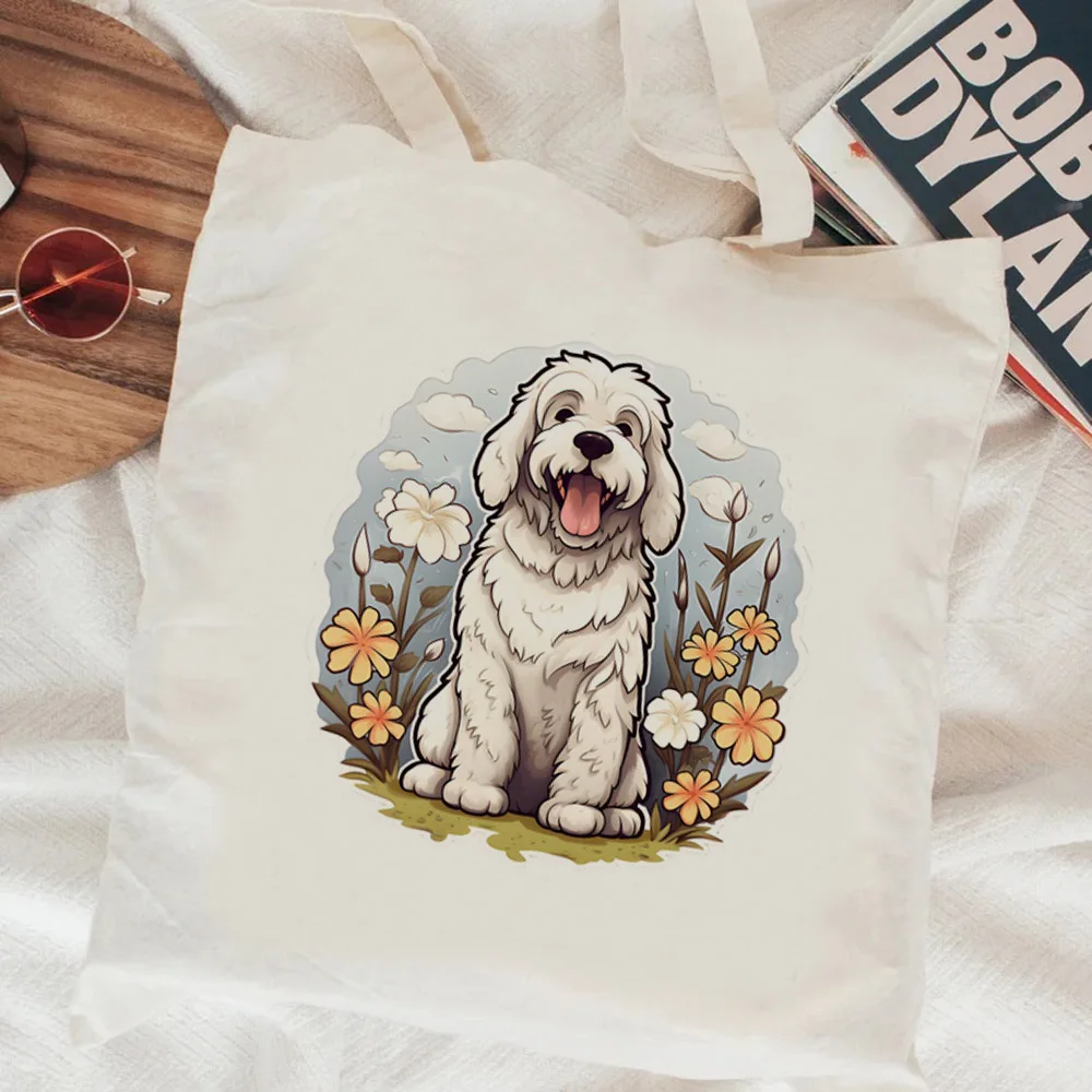 Tas belanja Labradoodle bolsa bolsas de tela tas jinjing kanvas ramah lingkungan dapat digunakan kembali tas jinjing rami sacola bolsas kantung berguna