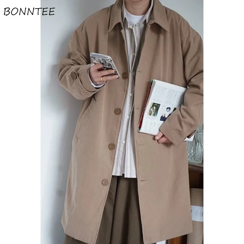 

Мужской ветрозащитный плащ в английском стиле, однобортный, винтажный, классический, цвета хаки, длиной до колена, повседневный, стильный, уличная мода