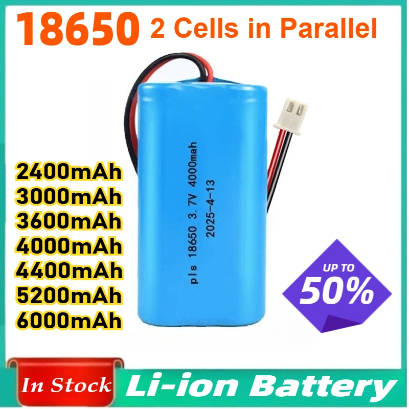 

3.7V Lithium Battery Pack 18650 High Capacity 2 Cells in Parallel 4.2V with Protection Board Rechargeable