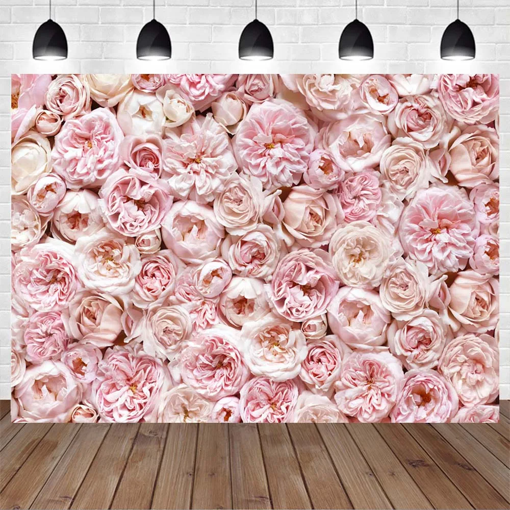 Mocsicka Flower Wall Backdrop Pink White Floral Flower Wedding Birthday Women Portrait Photography Background Studio Photo Booth