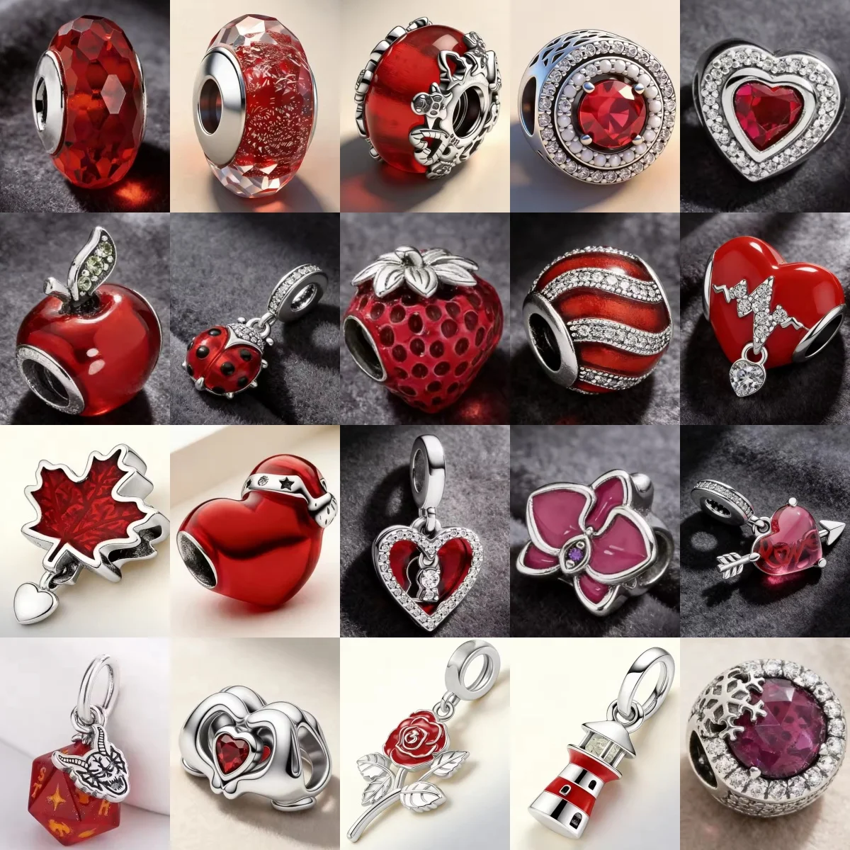 New 925 Silver Red Series Apple Flower Love Lighthouse Exquisite Charm Fit for Bracelet Necklace DIY Women's Boutique Jewelry