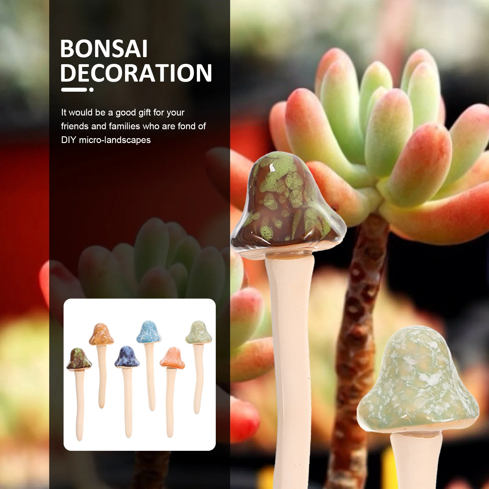 

6Pcs Micro Landscape Mushroom Ornaments Ceramic Miniature Small Bonsai Garden Table Decoration Outdoor Garden Decor