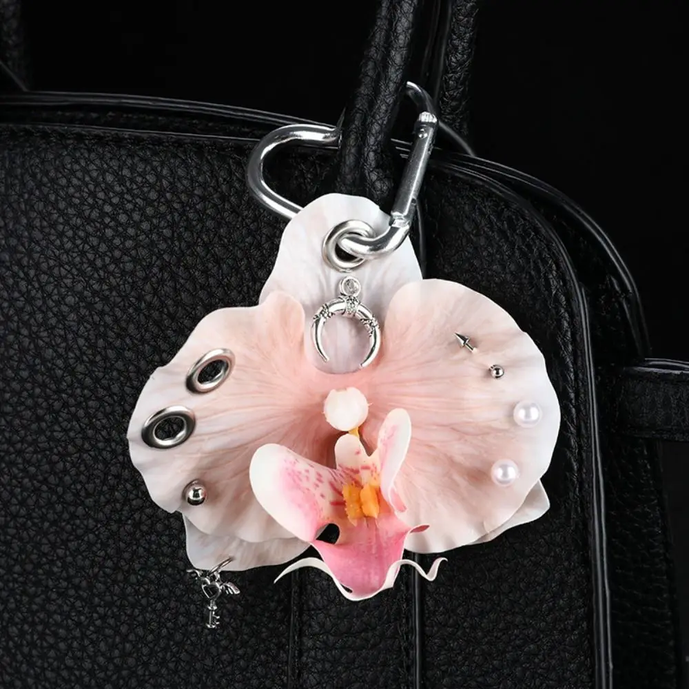 Sweet Simulation Flower Orchid Lily Keychain Backpack Decoration Colorful Flower Bag Pendant Gifts Backpack Hangings Decor