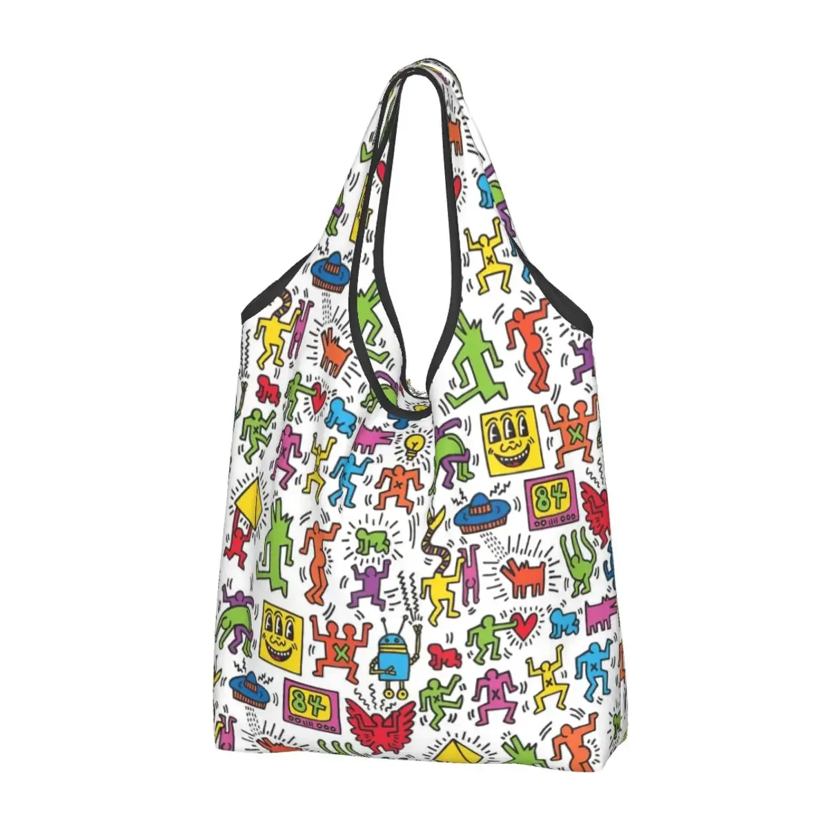 Pop Art Dancer Graffiti Shopping Bags Reusable Grocery Tote Bags Large Capacity Harings Recycling Bags Washable Handbag