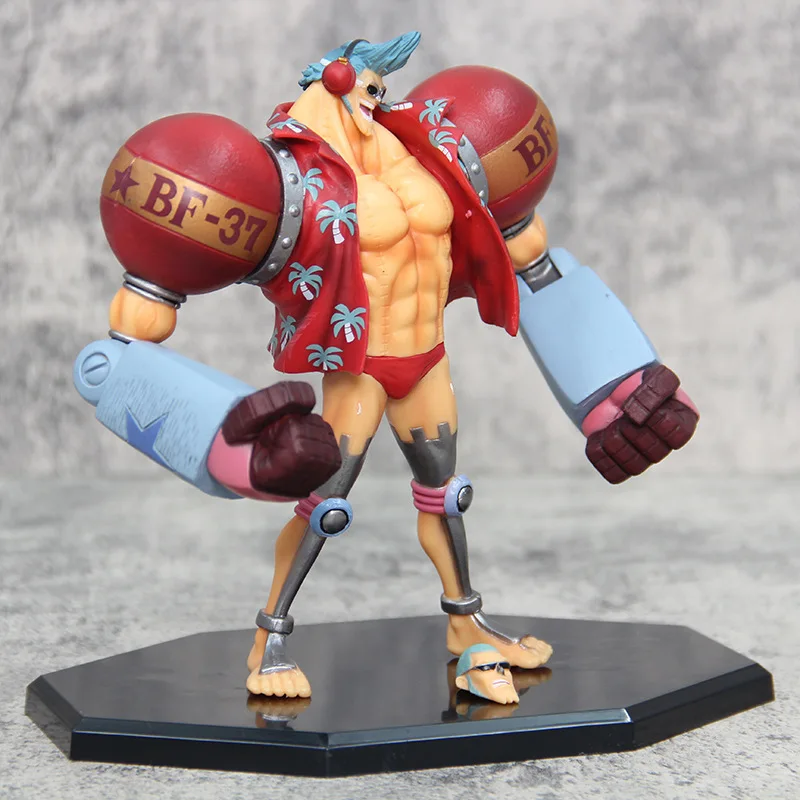 18cm One Piece Anime Franky Fighting Pirates CUTTY·FLAM 2 Heads Action Figure Model Toy GK     Statuary collection Doll Gifts