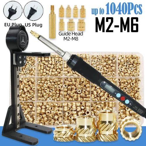 Juego de herramientas de inserción de calor M2 M3 M4 M5 M6 M8 punta de pistola para soldar tuerca de inserción de hilo de latón Kit de tuercas de plástico termofusible impresión insertos 3D