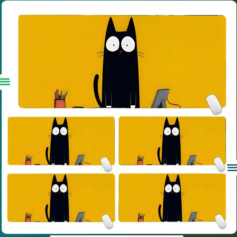 

Black Cat Illustration Mouse Pad Large Anti-Slip Rubber Gaming MousePad Table Pads Suitable for Office and Gamer Long Desk Mat