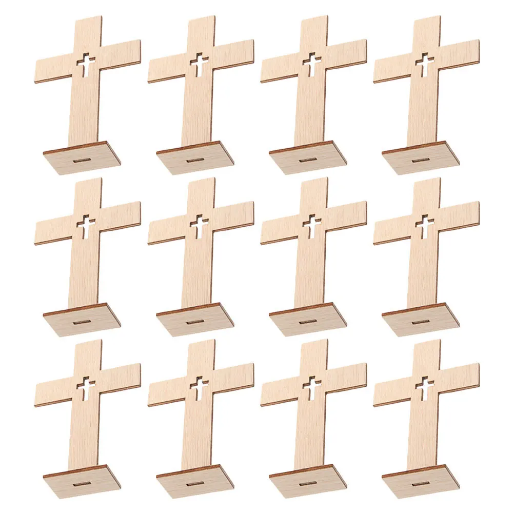 

12Pcs Wooden Cross Cutouts for DIY Crafts Unfinished Crosses Table Artistic Ornaments Religious Catholic Decor Small Display
