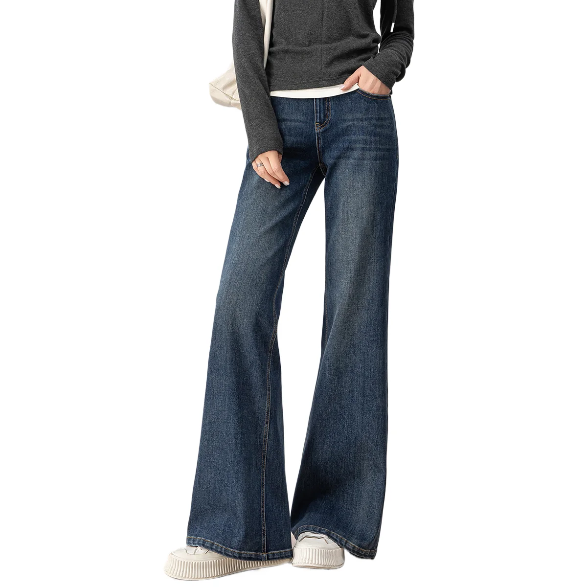 

Women's Solid Color Casual Trendy Loose Straight Flare Dneim Trousers Female High Wasit Vintage New Fashion Jeans Pants Clothes