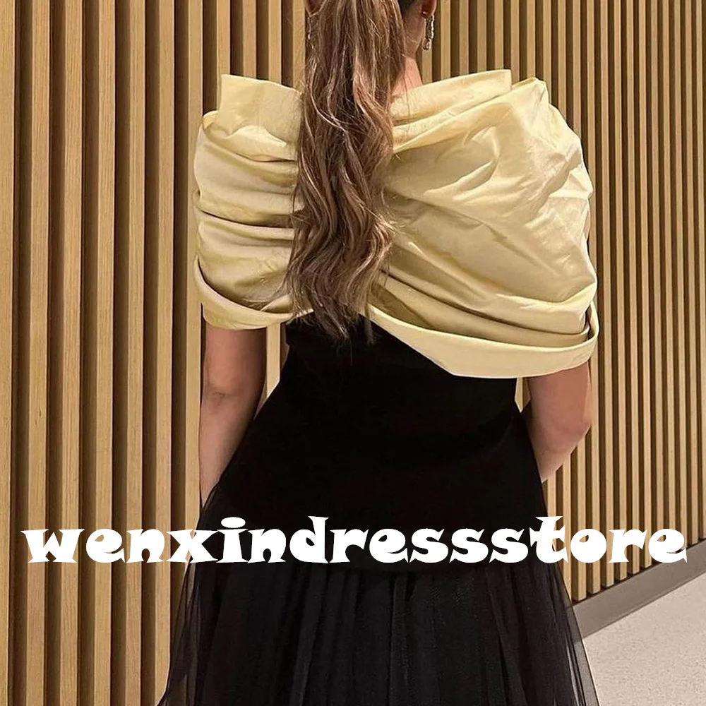 Dubai Evening Caftan Dress Short Sleeves Tulle A-Line V Neck Tea Length Pleats Elegant Dresses For Formal Occasions Simple 2024