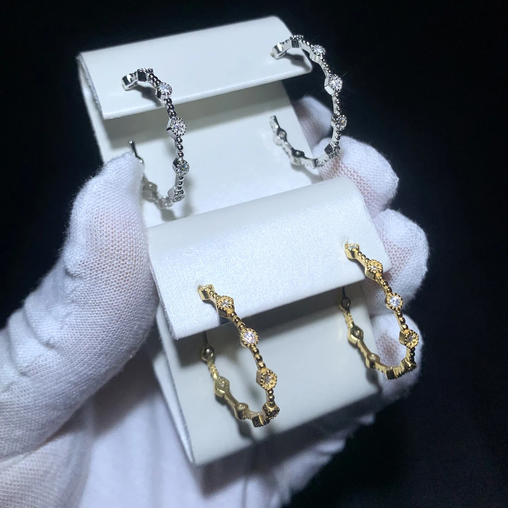 

Серьги-кольца Huggie из серебра 925 пробы двухцветные с блестящим кубическим цирконием, классические высококачественные модные женские украшения