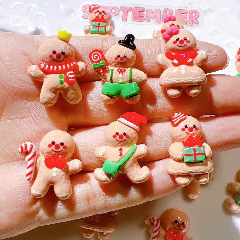 10pcs Mini Kawaii Cute Fake Gingerbread man Flat Back Cabochons Scrapbook Diy  Party Hairpin Accessories Home Decoration Craft