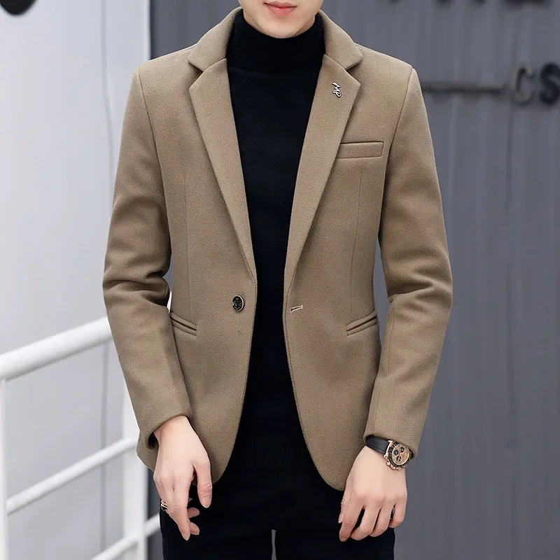 High Quality Blazer British Style Thickened High-end Simple Elegant Fashion Business Party Casual Men's Slim Woolen Suit Jacket