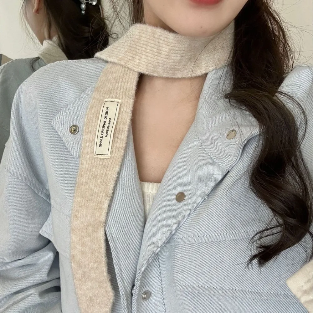 

Trendy Solid Color Knitted Scarf Soft Wool Long Narrow Scarves Neck Warmer Women
