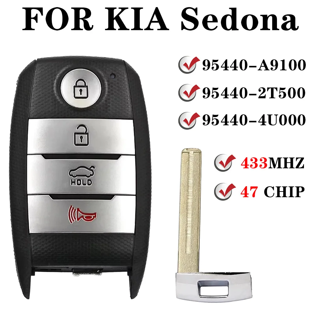 For Kia Sedona 2015-2019 95440-A9100 FCC ID: SY5YPFGE04 433MHz NCF297 ID47 Chip Keyless Smart Car Key Fob