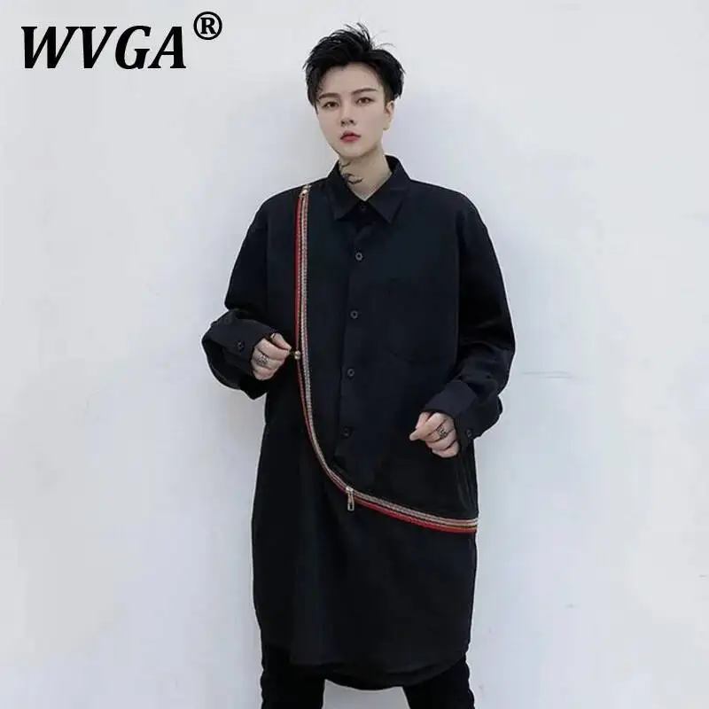 

WVGA Spring Summer New Man Tide High Street Zipper Color-Block Fashion Long Sleeve Shirt Niche Chic Casual Trendy Tops Ins W9163