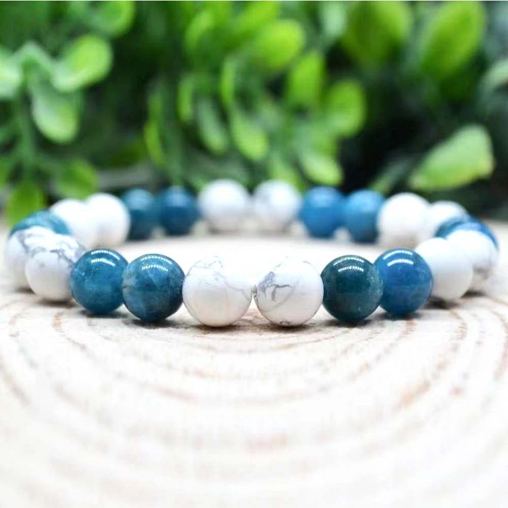 Ruberthen 8 MM AA Grade Blue Apatite Howlite Womens Bracelet Healing Crystals Gemstone Handmade Jewelry