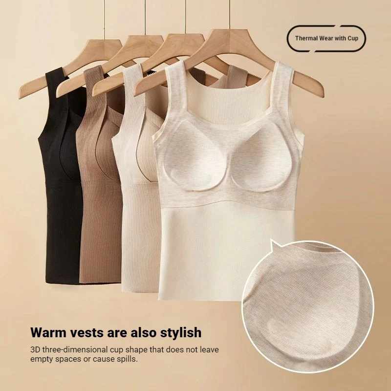 2Pcs/Set Women's Autumn Winter Thermal Vest Seamless Thickened Tank Tops with Chest Pad Female Warm Heating Inner Camisole M-XXL