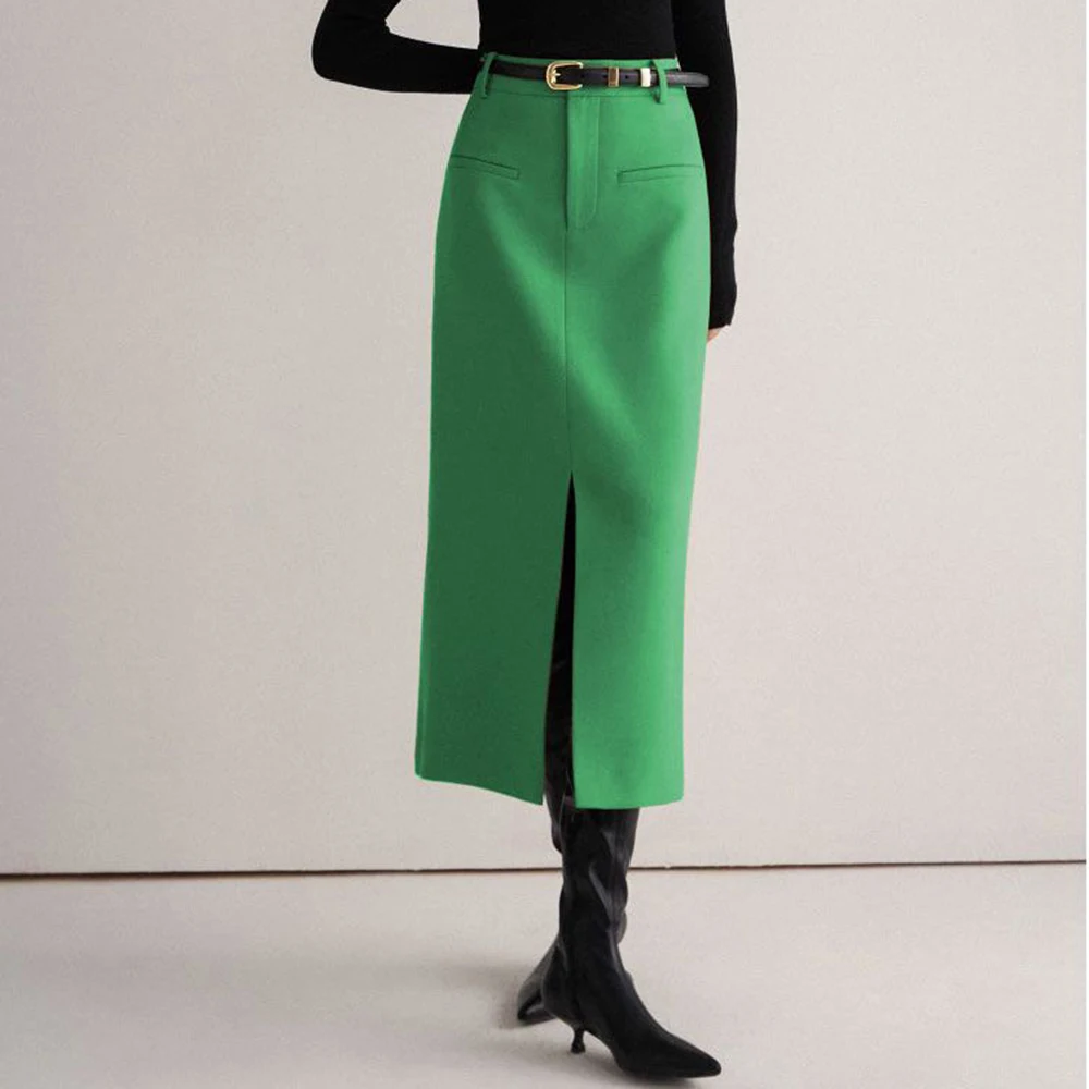 

Spring and Autumn New Open Fork Autumn and Winter 2025 High Waist Suit Straight Medium and Long Fashion Skinny Skirt