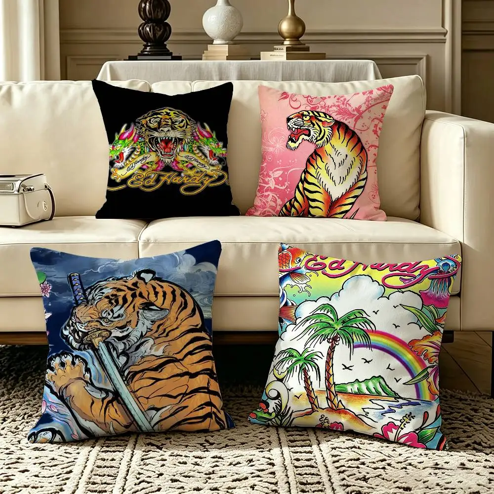 Ed h-Hardy Tiger Brands  Pillow Case Square Double-Sided Sofa Cushion Cover Bedroom Bedside Pillow