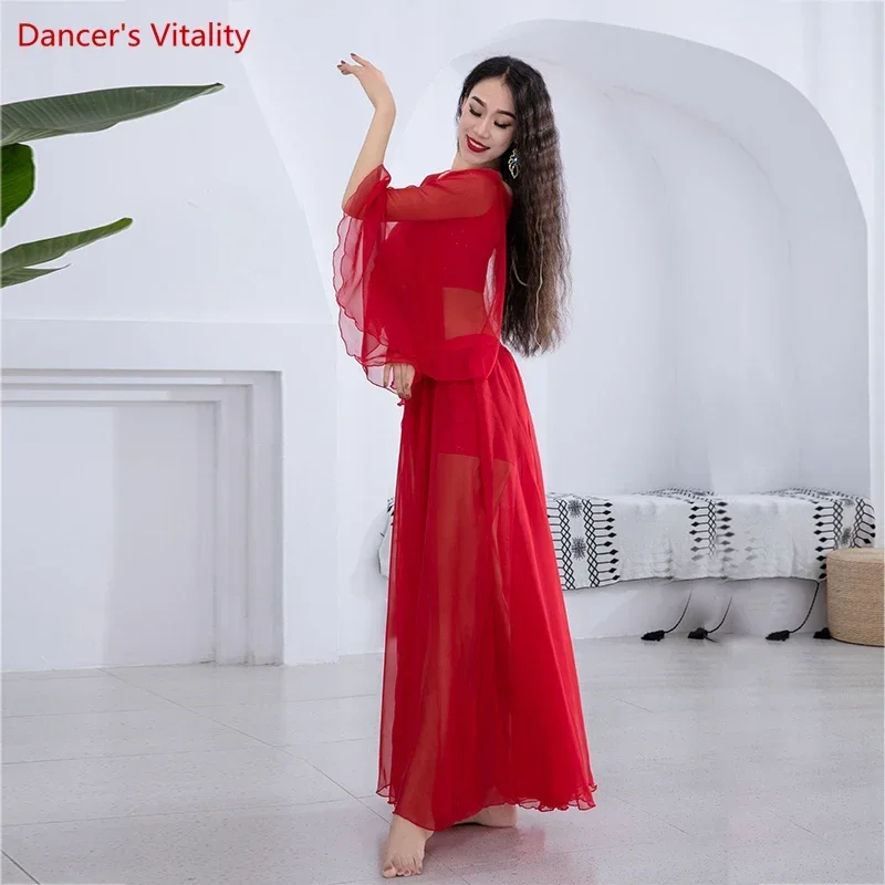 Set di costumi di danza del ventre maniche per altoparlanti + gonna in Chiffon divisa sexy 2 pezzi Customzied Adult Child Oriental Dance Wear 6XL