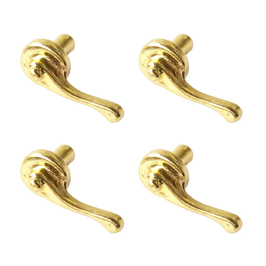 Latão porta alavanca alças para Doll House, Metal Knobs, acessórios para móveis, decoração em miniatura, escala 1:12th, 4 pcs