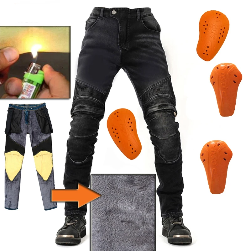 

Fireproof Motorcycle Jeans Protective Gear Riding Men Motorbike Trousers Motocross Pants Windproof Plus Velvet Aramid Jeans 013