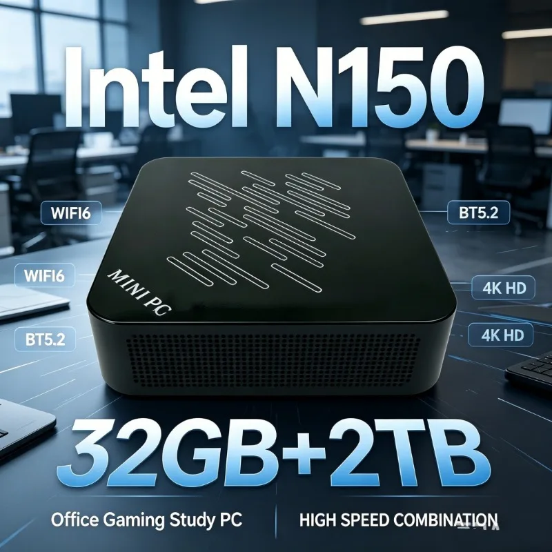 High‑Speed Mini PC Intel N150 16GB+2TB SSD WiFi 6 Support Display Windows 11 Compact Gaming Desktop PC for Home Office Work