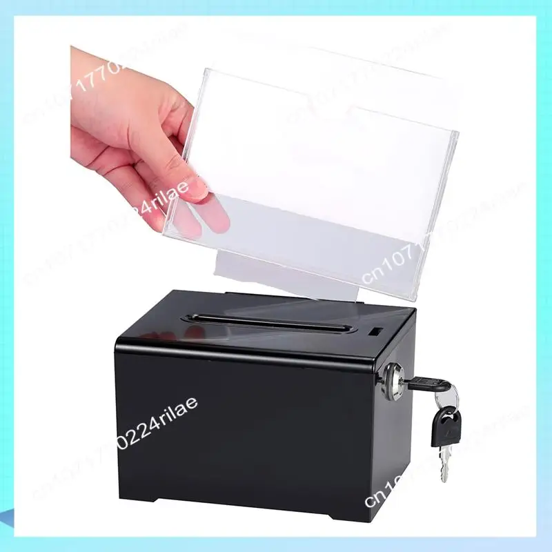 A17Z Donation Box With Lock - Acrylic Suggestion Box With Slot, Ballot Lock Box With Sign Holder For Raffle, Voting