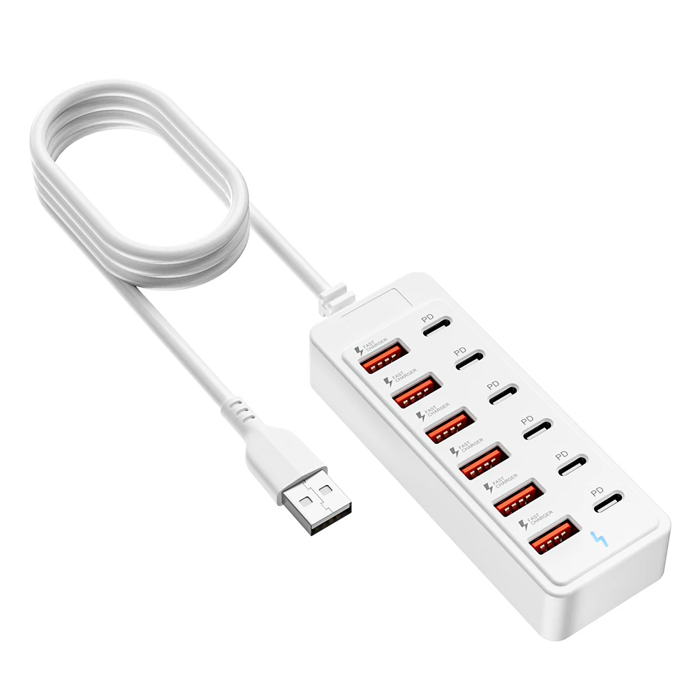 12 IN 1 Stekkerdoos Multi-poort USB-laadstation Muur Desktop Power Adapter USB Type C Snel opladen Oplader voor iPhone Samsung