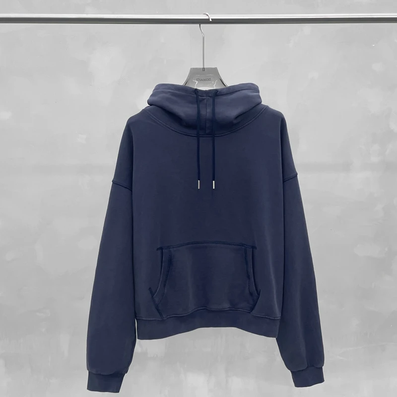 Mock Neck Hoodie für Herren und Damen, gewaschen, kurz geschnitten, kastig, Oversize-Pullover mit Kängurutasche, Vintage Streetwear, lässiger Sweatshirt – Detail 5